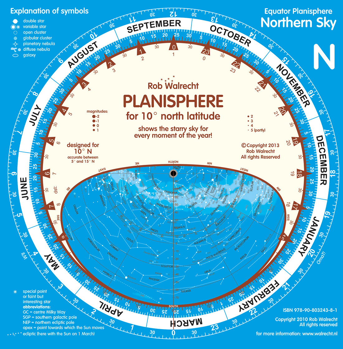 DOUBLE PLANISPHERE ROB WALRECHT FOR 10º NORTH AND 10º SOUTH