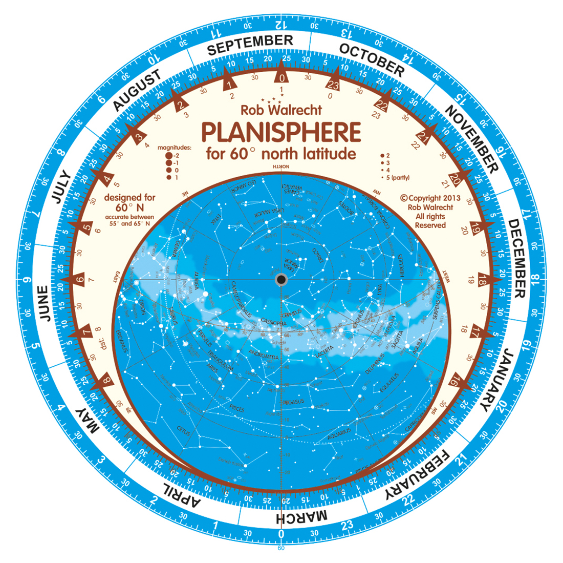 PLANISPHERE ROB WALRECHT FOR 60º NORTH LATITUDE