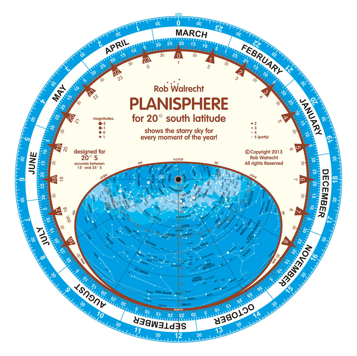 PLANISPHERE ROB WALRECHT FOR 20º SOUTH LATITUDE