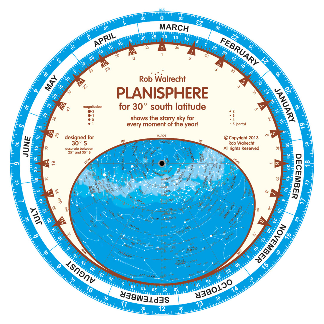 PLANISPHERE ROB WALRECHT FOR 30º SOUTH LATITUDE
