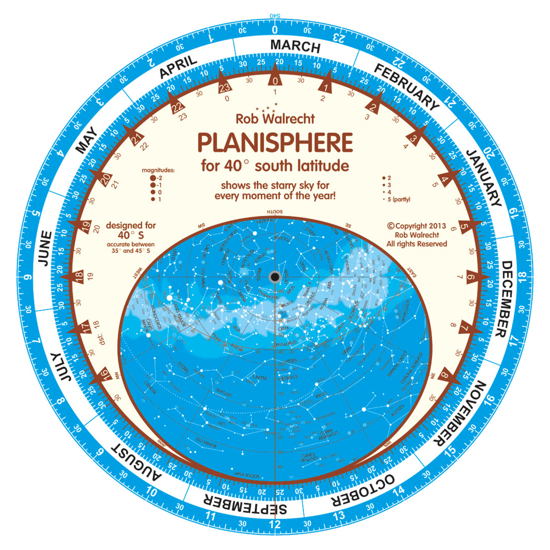 PLANISPHERE ROB WALRECHT FOR 40º SOUTH LATITUDE
