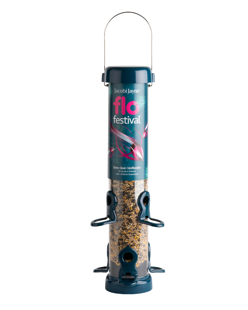 FLF-S2B 'FLO FESTIVAL' COMEDERO TUBULAR PARA AVES SILVESTRES MEDIANO PARA MEZCLA DE SEMILLAS METÁLICO DE GRAN CAPACIDAD BLUE