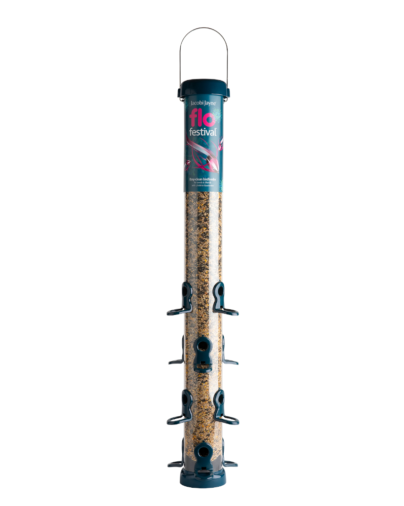 FLF-S4B 'FLO FESTIVAL' COMEDERO TUBULAR PARA AVES SILVESTRES EXTRAGRANDE PARA MEZCLA DE SEMILLAS METÁLICO DE GRAN CAPACIDAD BLUE