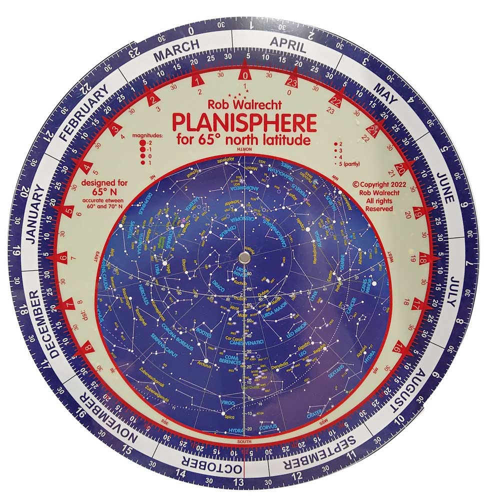 PLANISPHERE ROB WALRECHT FOR 65º NORTH LATITUDE