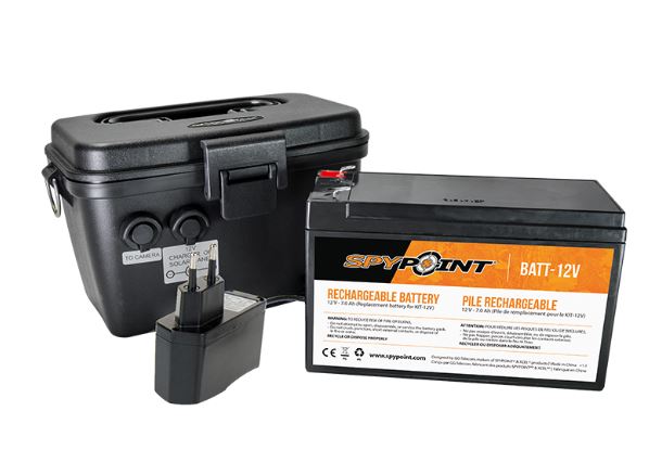 SPYPOINT KIT DE BATERÍA RECARGABLE 12V CON CARGADOR Y CAJA IMPERMEABLE PARA CÁMARAS DE TRAMPEO FOTOGRÁFICO