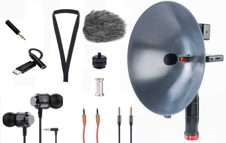 PACK BIRDMIC MICRÓFONO CON PARÁBOLA E INTERFAZ DE AUDIO PARA MÓVIL 1