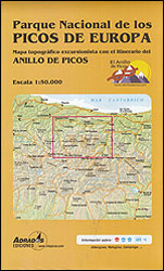 PARQUE NACIONAL DE LOS PICOS DE EUROPA. MAPA TOPOGRÁFICO Y EXCURSIONISTA CON EL ITINERARIO DEL ANILLO DE PICOS 2