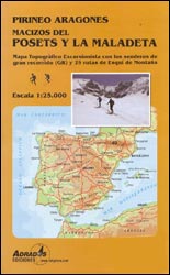 PIRINEO ARAGONÉS. MACIZOS DEL POSETS Y LA MALADETA. MAPA TOPOGRÁFICO EXCURSIONISTA CON LOS SENDEROS DE GRAN RECORRIDO(GR) Y 25 RUTAS DE ESQUÍ DE MONTA 1