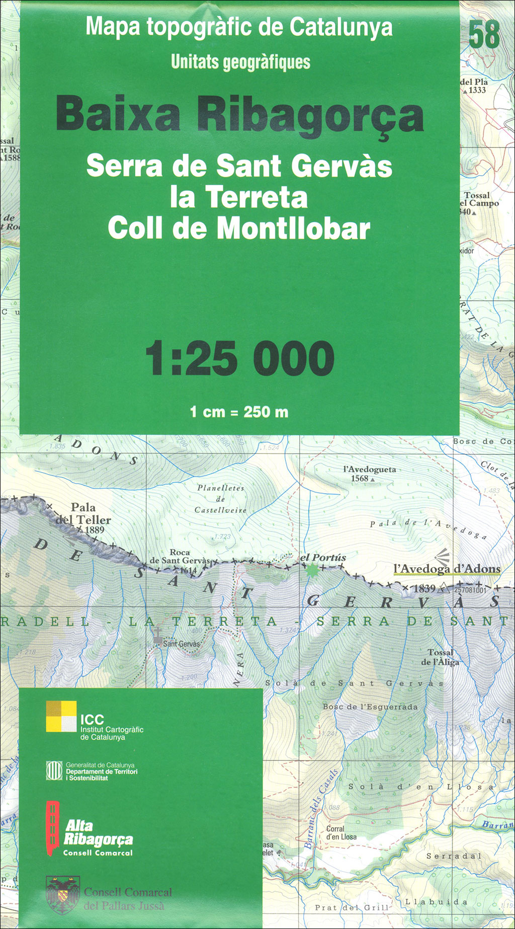 MAPA TOPOGRÀFIC DE CATALUNYA. BAIXA RIBAGORÇA. SERRA DE SANT GERVÀS, LA TERRETA, COLL DE MONTLLOBAR 1