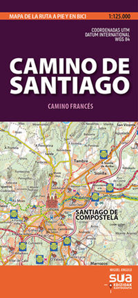 CAMINO DE SANTIAGO. MAPA DE LA RUTA A PIE Y EN BICI (1:125.000)
