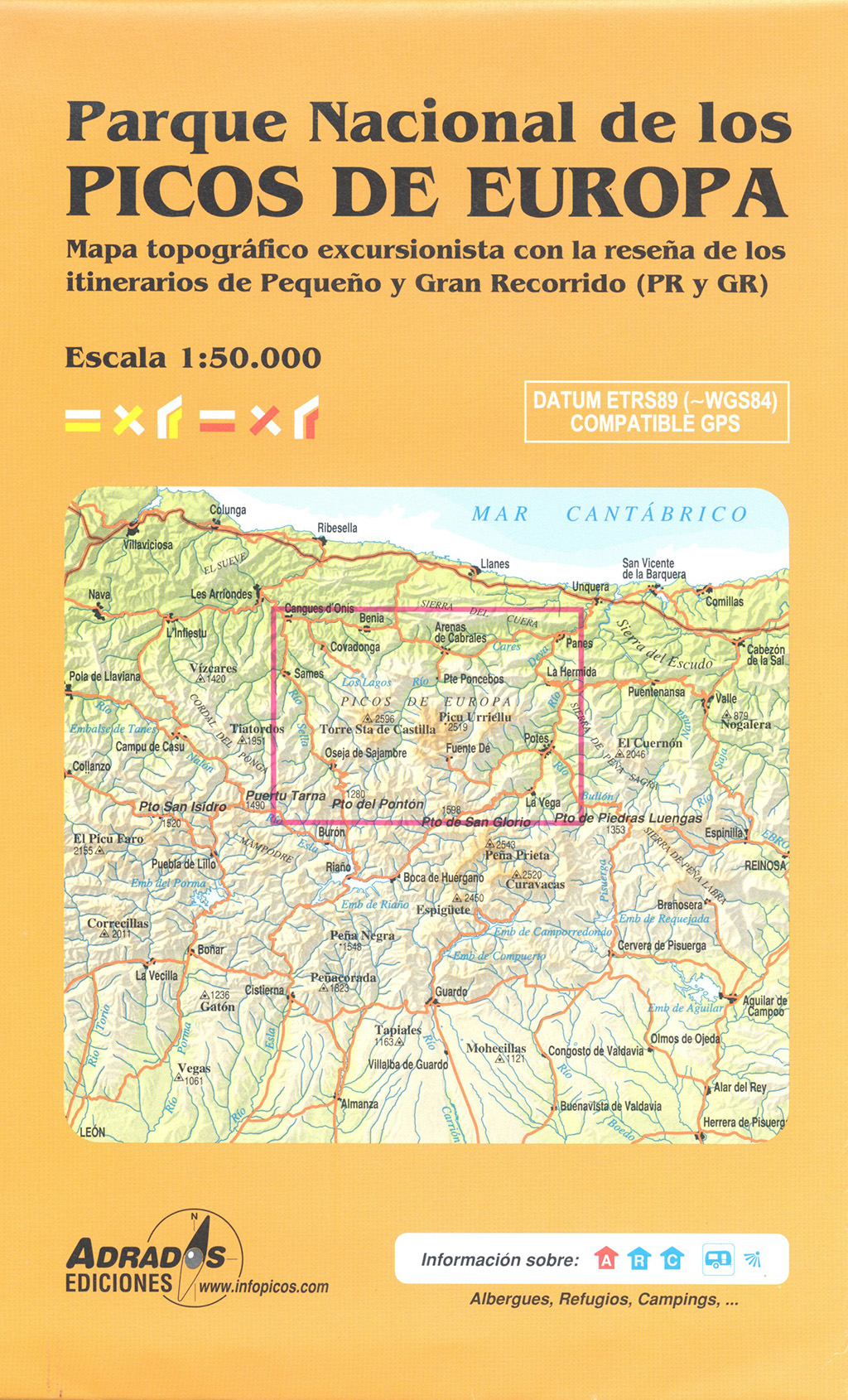 PARQUE NACIONAL DE LOS PICOS DE EUROPA. MAPA TOPOGRÁFICO EXCURSIONISTA CON LA RESEÑA DE LOS ITINERARIOS DE PEQUEÑO Y GRAN RECORRIDO (PR Y GR) 1