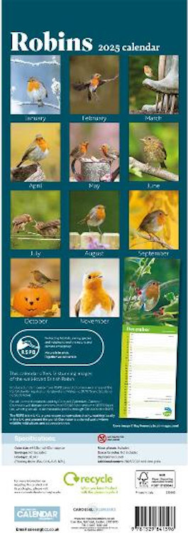 CALENDARIO ALARGADO PETIRROJO RSPB ROBIN CALENDAR 2025 3