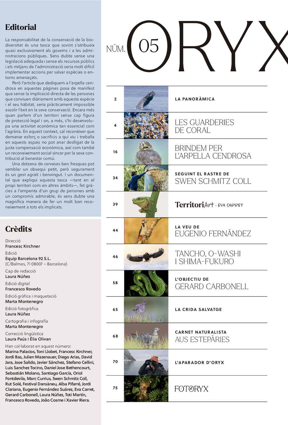 ORYX, LA REVISTA DE L\'AMANT DE LA NATURA. NÚMERO 05. Versió impresa en català. 2