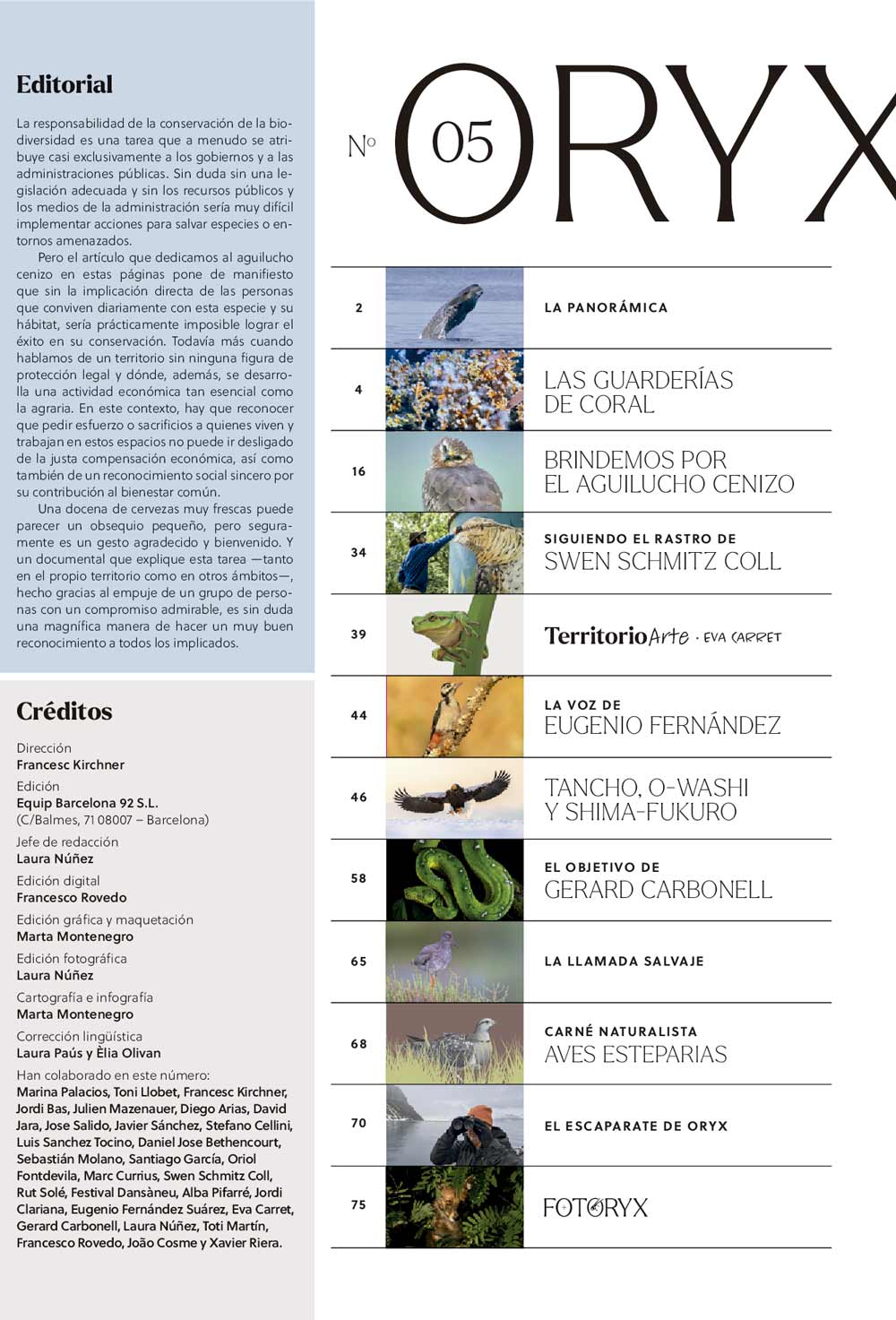 ORYX, LA REVISTA DEL AMANTE DE LA NATURALEZA. NÚMERO 05. Versión impresa en castellano. 2
