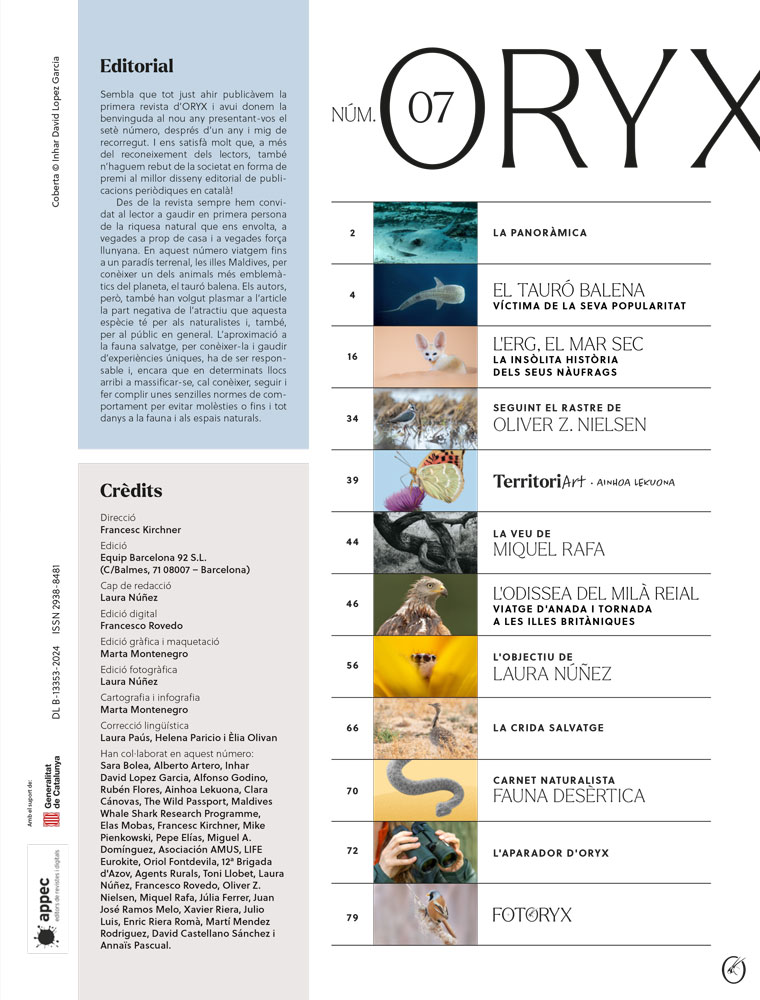 ORYX, LA REVISTA DE L'AMANT DE LA NATURA. NÚMERO 07. VERSIÓ IMPRESA EN CATALÀ. 2