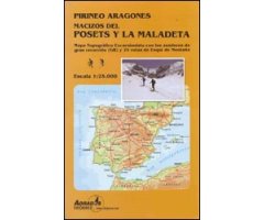PIRINEO ARAGONÉS. MACIZOS DEL POSETS Y LA MALADETA. MAPA TOPOGRÁFICO EXCURSIONISTA CON LOS SENDEROS DE GRAN RECORRIDO(GR) Y 25 RUTAS DE ESQUÍ DE MONTA